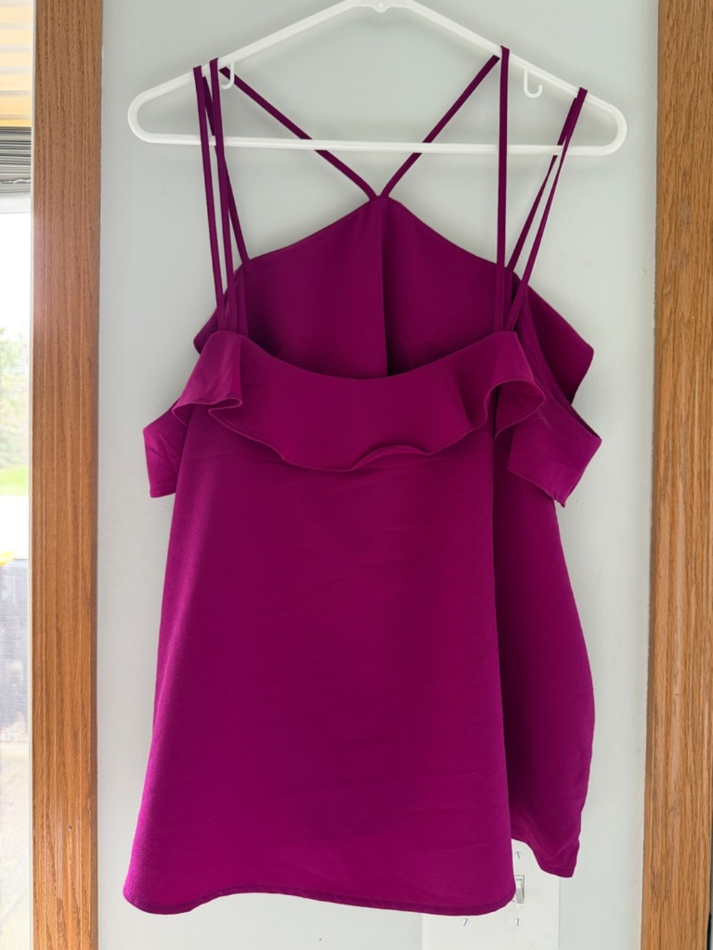 Women’s Ruffle Cold-Shoulder Cami Top - Magenta - Picture 3 of 3